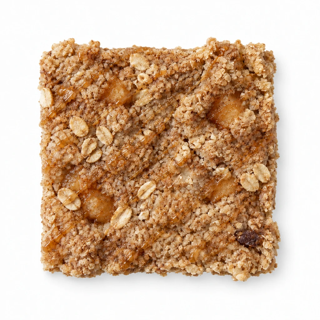 Apple crumble blondie with spiced apples, brown-sugar oat crumble, and caramel drizzle
