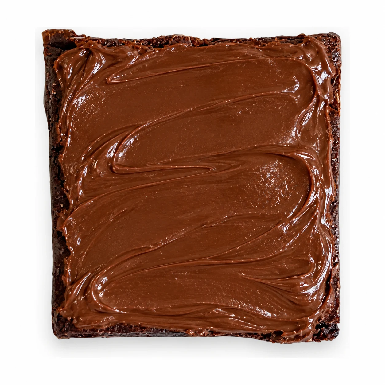 Nutella brownie topped with a smooth layer of chocolate-hazelnut spread