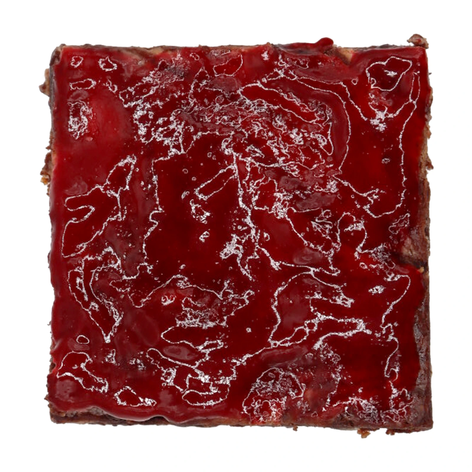 Raspberry cheesecake swirl brownie topped with a glossy raspberry glaze